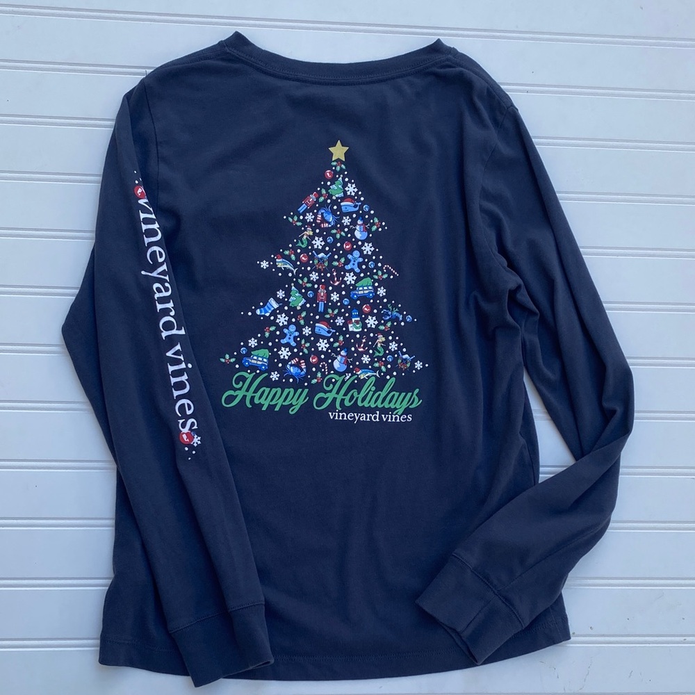 Vineyard Vines Christmas Tree Holiday Navy Long Sleeve Tee